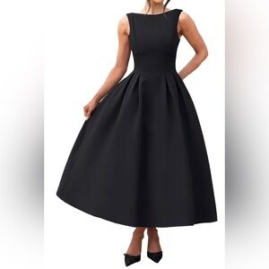 Jhsowed NWT Size 24 Plus Tall Satin Little Black Tea Length Dress with Pockets!